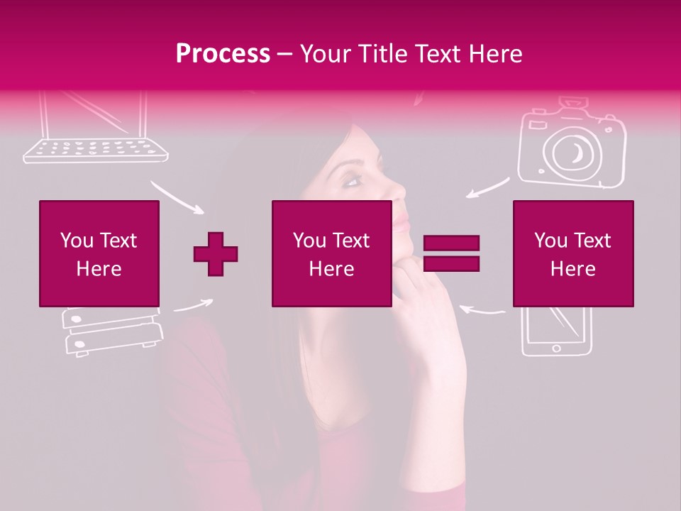 A Woman In A Pink Shirt Is Looking Up PowerPoint Template