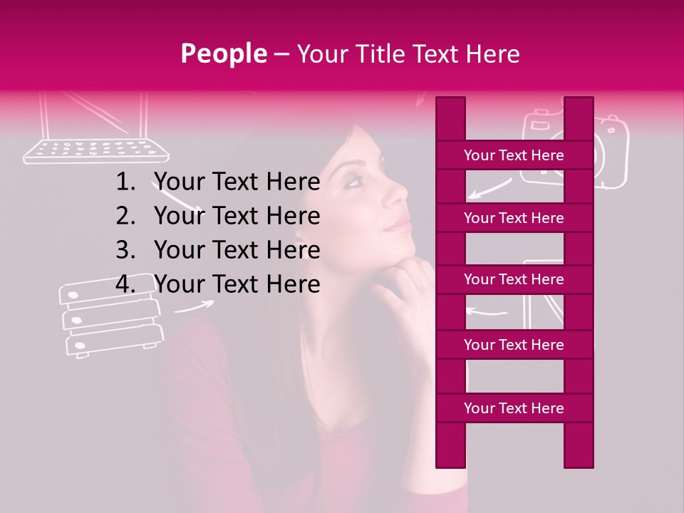 A Woman In A Pink Shirt Is Looking Up PowerPoint Template