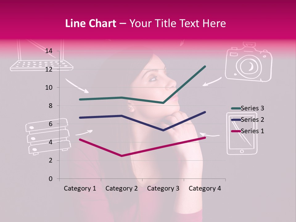 A Woman In A Pink Shirt Is Looking Up PowerPoint Template