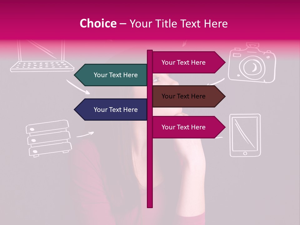 A Woman In A Pink Shirt Is Looking Up PowerPoint Template