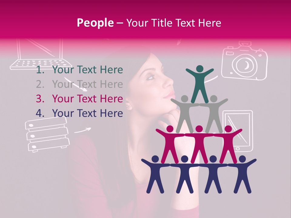 A Woman In A Pink Shirt Is Looking Up PowerPoint Template
