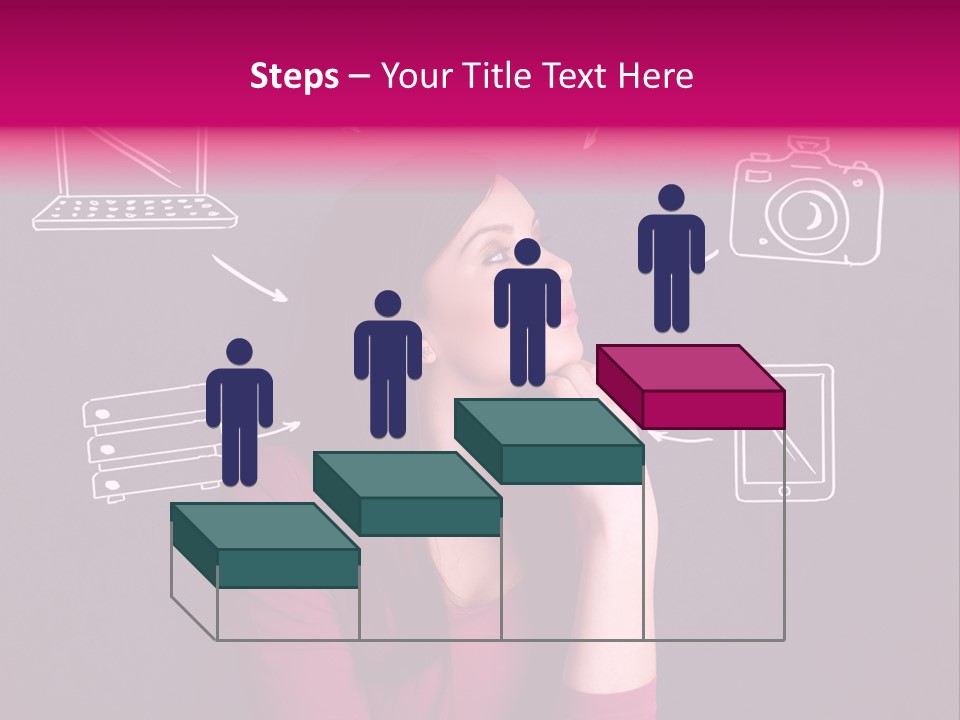 A Woman In A Pink Shirt Is Looking Up PowerPoint Template