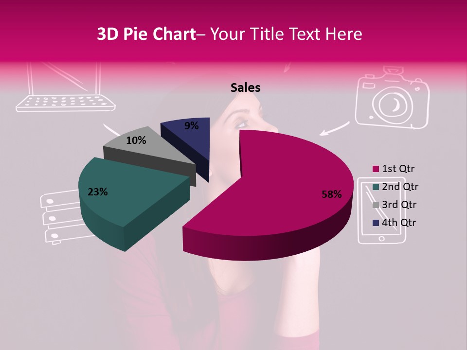 A Woman In A Pink Shirt Is Looking Up PowerPoint Template