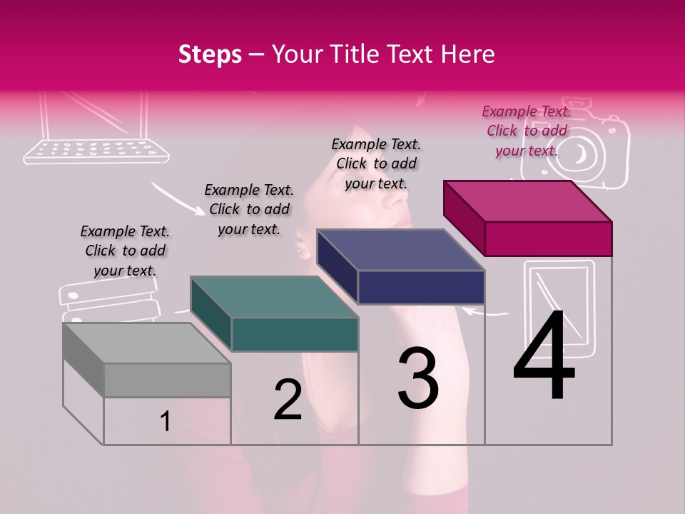 A Woman In A Pink Shirt Is Looking Up PowerPoint Template