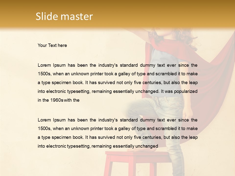 A Little Girl Sitting On A Chair With A Red Cape PowerPoint Template