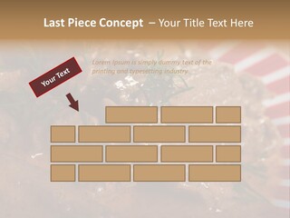 A Red And White Plate Topped With Meat Covered In Gravy PowerPoint Template