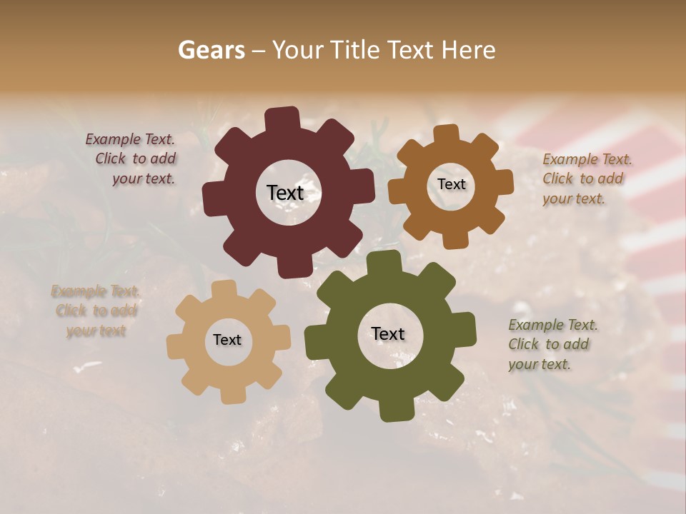 A Red And White Plate Topped With Meat Covered In Gravy PowerPoint Template