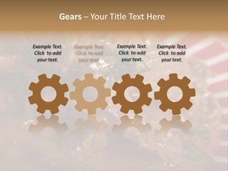 A Red And White Plate Topped With Meat Covered In Gravy PowerPoint Template