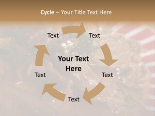 A Red And White Plate Topped With Meat Covered In Gravy PowerPoint Template