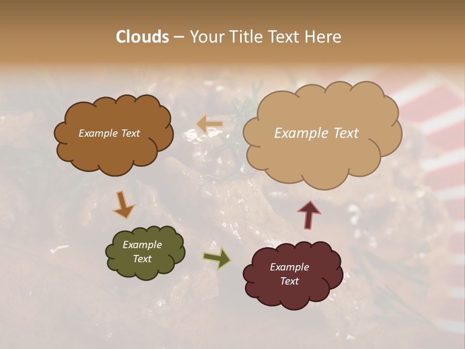 A Red And White Plate Topped With Meat Covered In Gravy PowerPoint Template