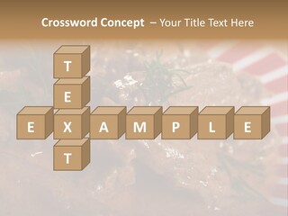 A Red And White Plate Topped With Meat Covered In Gravy PowerPoint Template