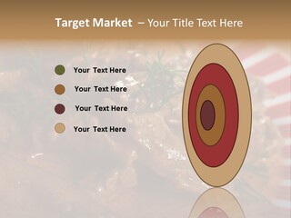 A Red And White Plate Topped With Meat Covered In Gravy PowerPoint Template