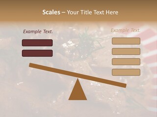A Red And White Plate Topped With Meat Covered In Gravy PowerPoint Template