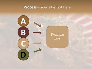 A Red And White Plate Topped With Meat Covered In Gravy PowerPoint Template