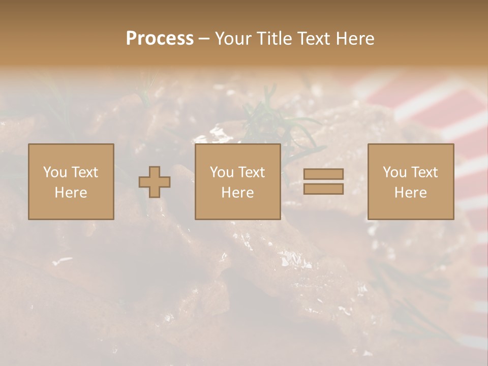 A Red And White Plate Topped With Meat Covered In Gravy PowerPoint Template