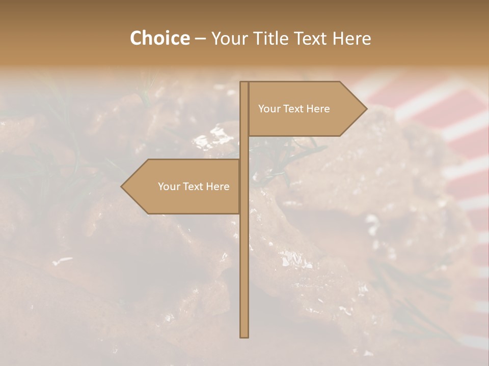 A Red And White Plate Topped With Meat Covered In Gravy PowerPoint Template