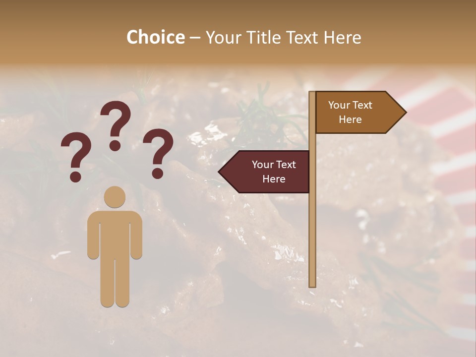 A Red And White Plate Topped With Meat Covered In Gravy PowerPoint Template