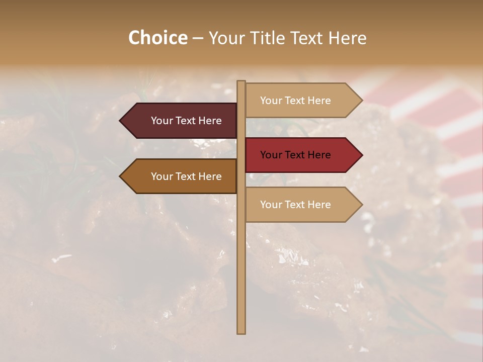 A Red And White Plate Topped With Meat Covered In Gravy PowerPoint Template