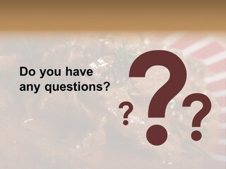 A Red And White Plate Topped With Meat Covered In Gravy PowerPoint Template