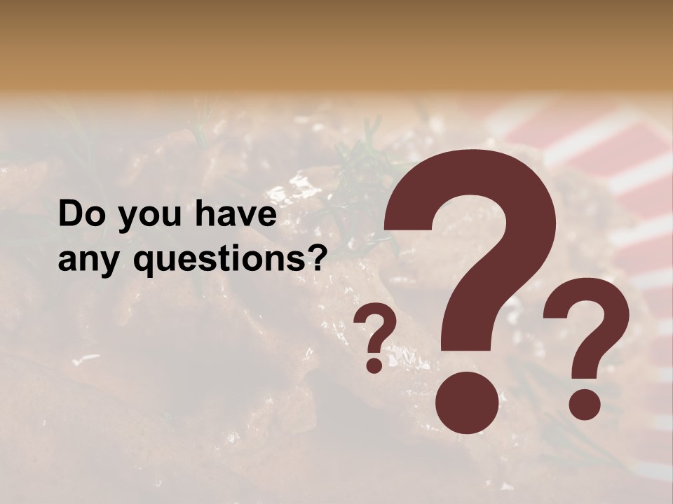 A Red And White Plate Topped With Meat Covered In Gravy PowerPoint Template