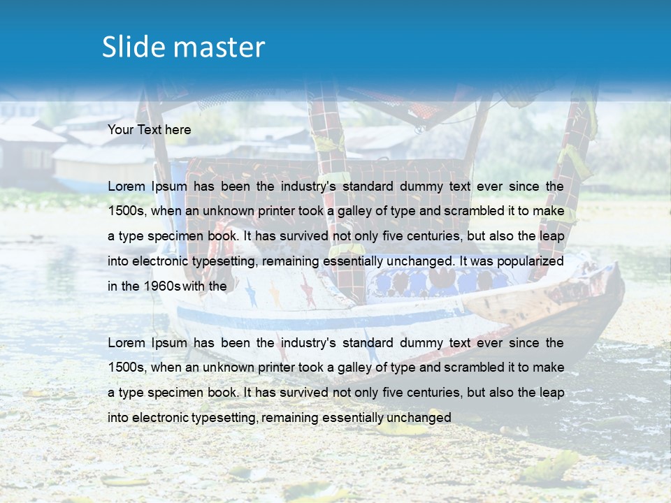 A Boat With A Canopy Is Sitting In The Water PowerPoint Template
