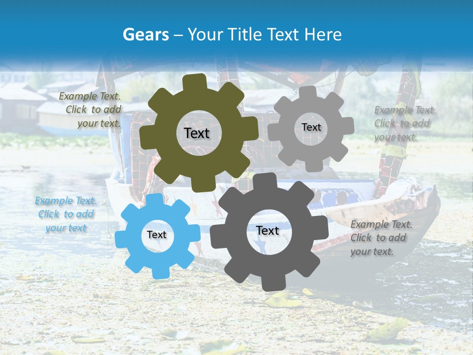 A Boat With A Canopy Is Sitting In The Water PowerPoint Template