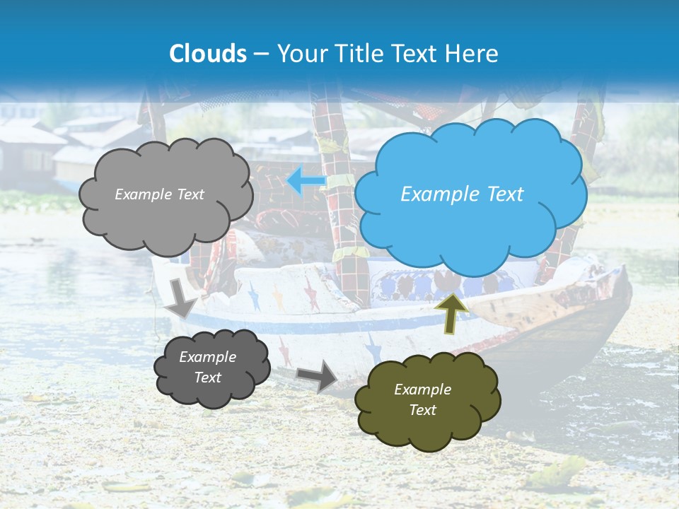 A Boat With A Canopy Is Sitting In The Water PowerPoint Template