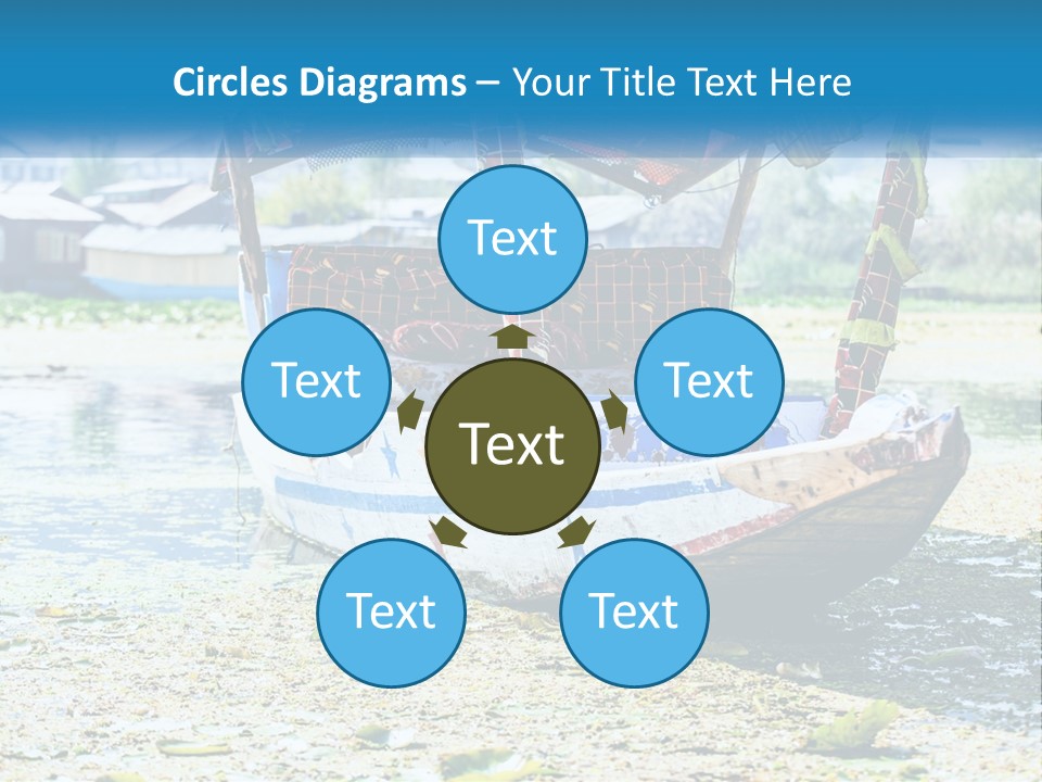 A Boat With A Canopy Is Sitting In The Water PowerPoint Template