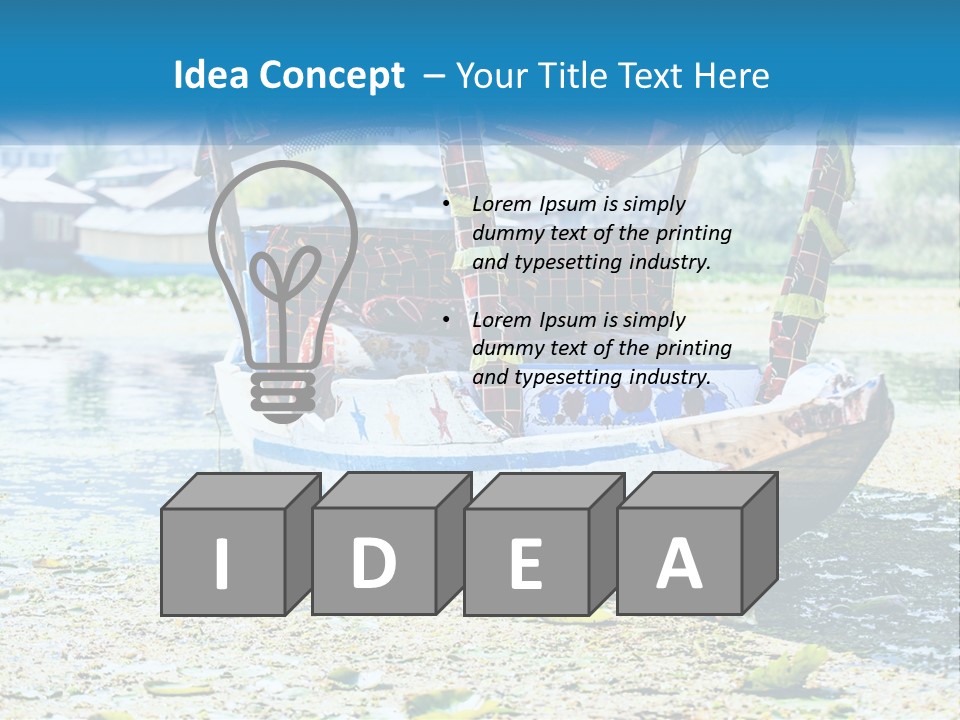 A Boat With A Canopy Is Sitting In The Water PowerPoint Template