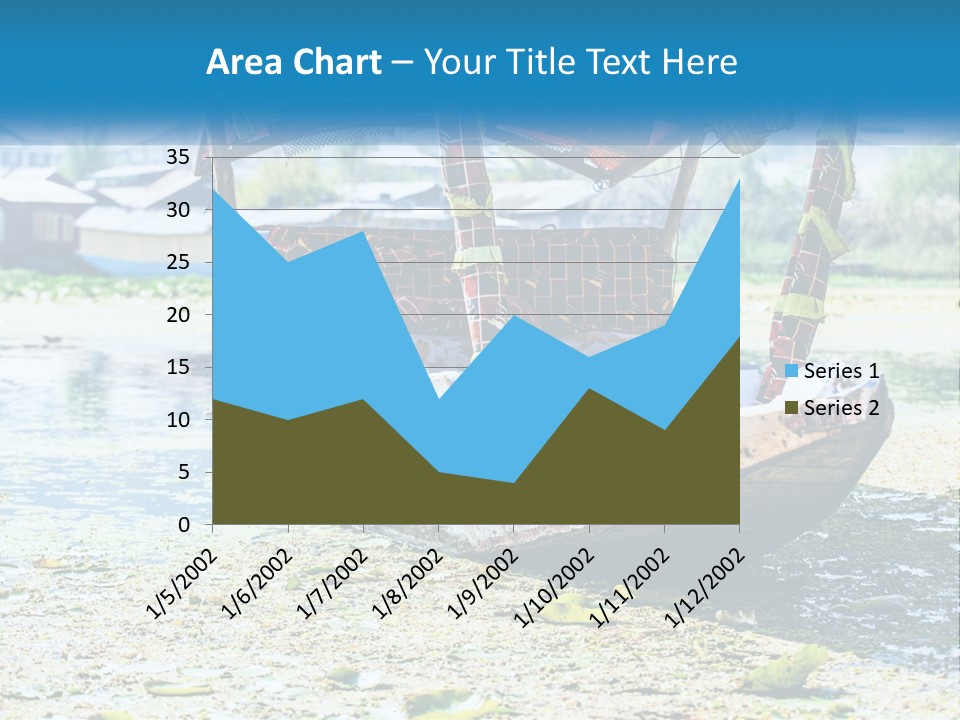 A Boat With A Canopy Is Sitting In The Water PowerPoint Template