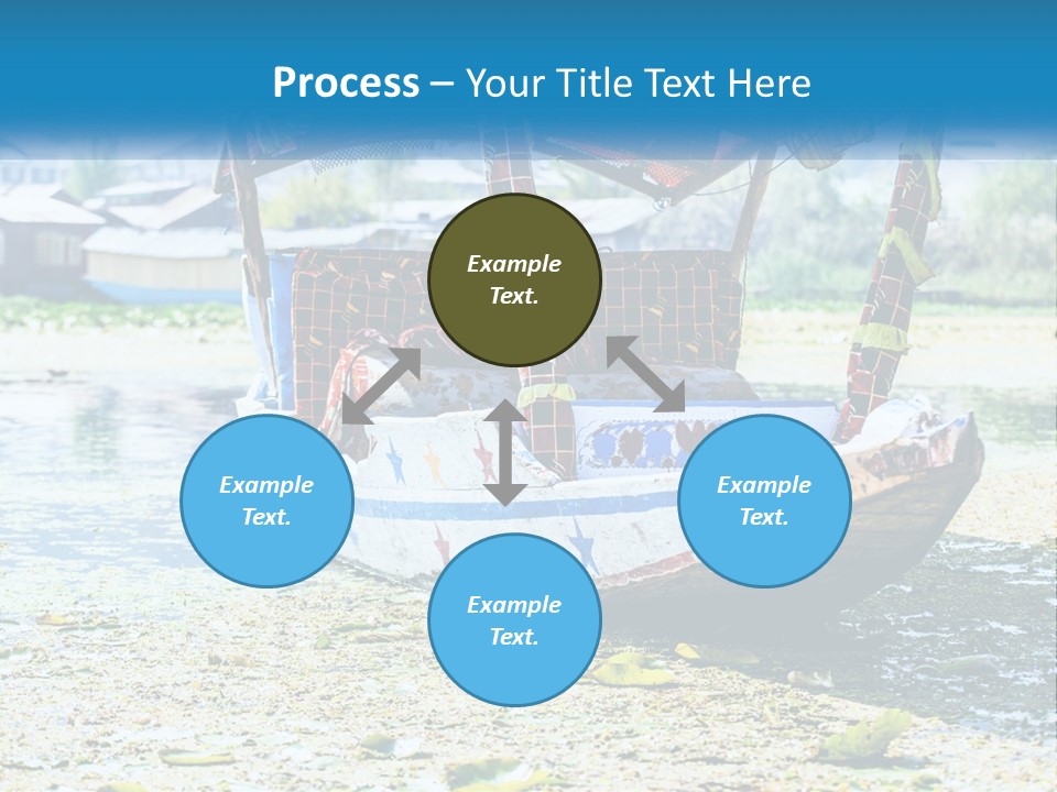 A Boat With A Canopy Is Sitting In The Water PowerPoint Template