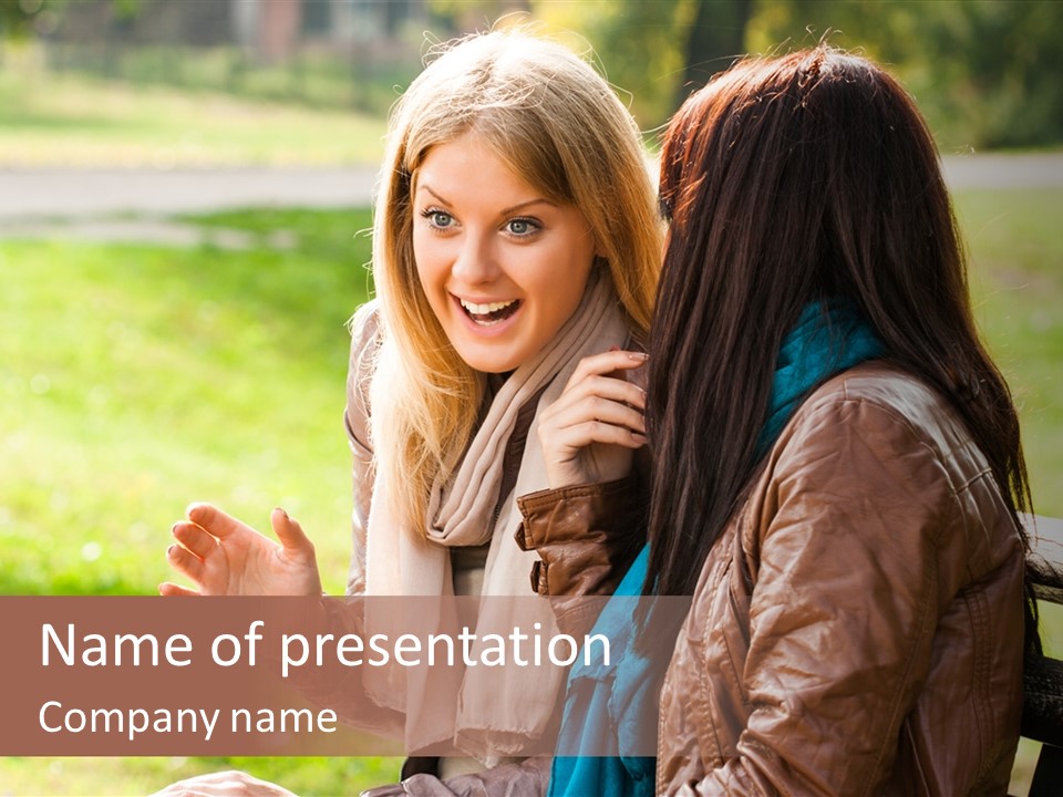 Two Women Sitting On A Bench Talking To Each Other PowerPoint Template