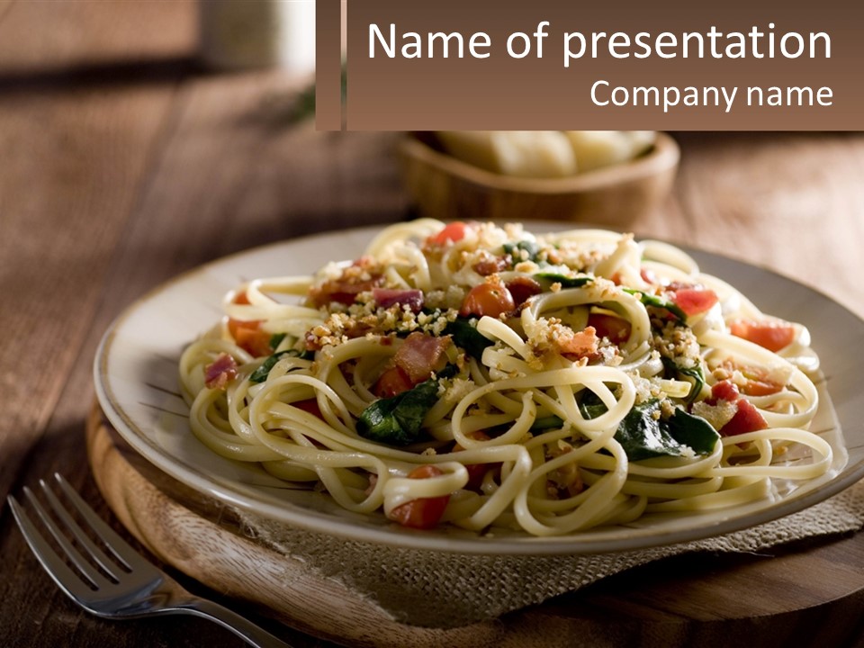 A Plate Of Pasta On A Wooden Table PowerPoint Template