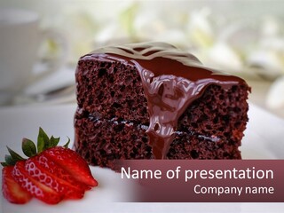 A Piece Of Chocolate Cake With A Strawberry On The Side PowerPoint Template