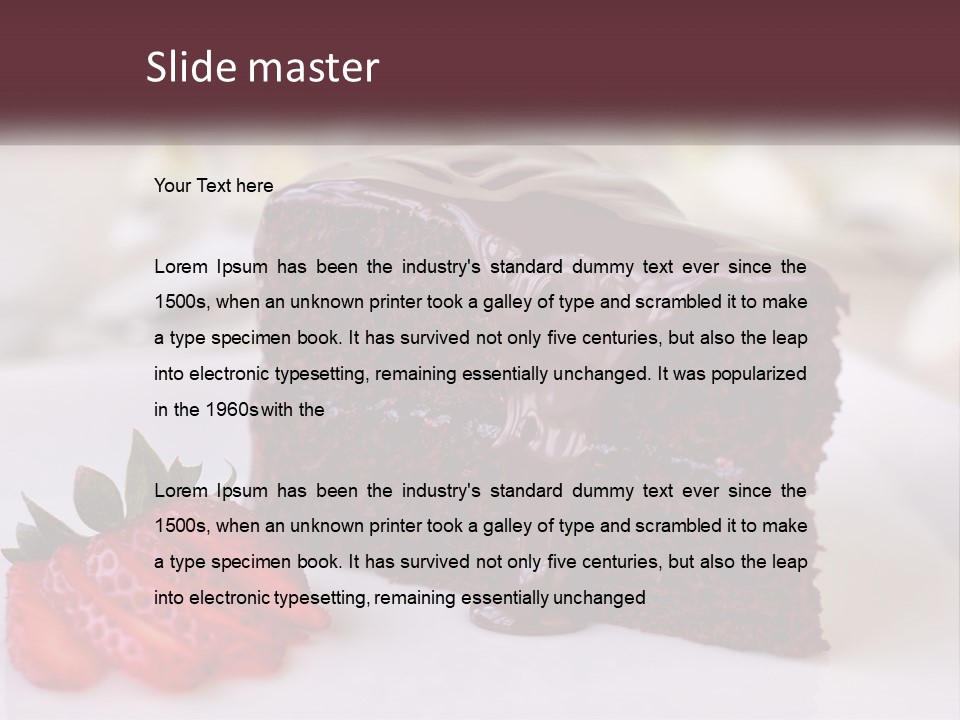 A Piece Of Chocolate Cake With A Strawberry On The Side PowerPoint Template