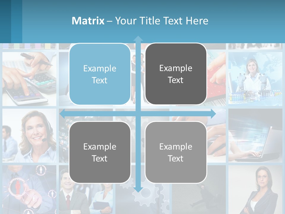 A Collage Of Business Images With A Woman Holding A Cell Phone PowerPoint Template