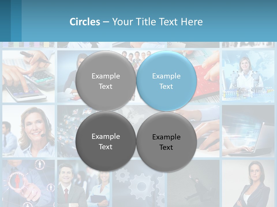 A Collage Of Business Images With A Woman Holding A Cell Phone PowerPoint Template