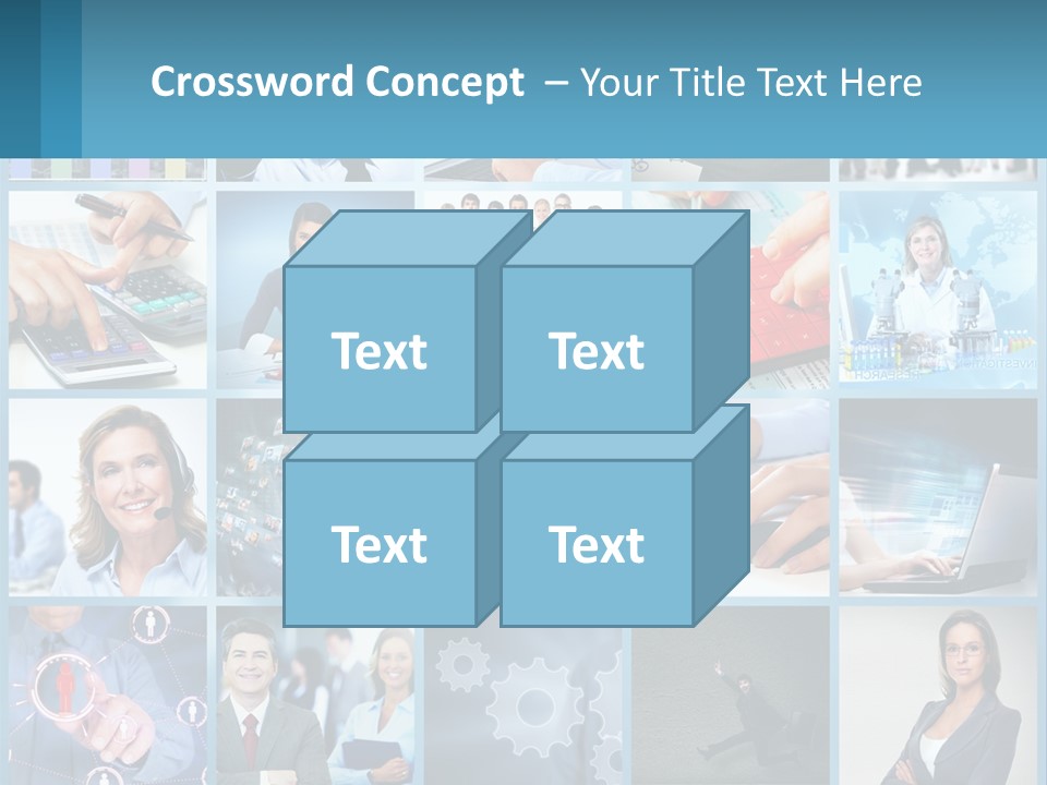 A Collage Of Business Images With A Woman Holding A Cell Phone PowerPoint Template