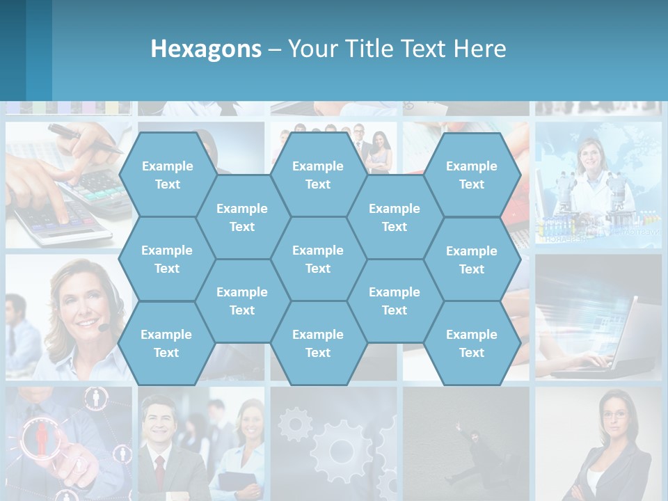 A Collage Of Business Images With A Woman Holding A Cell Phone PowerPoint Template