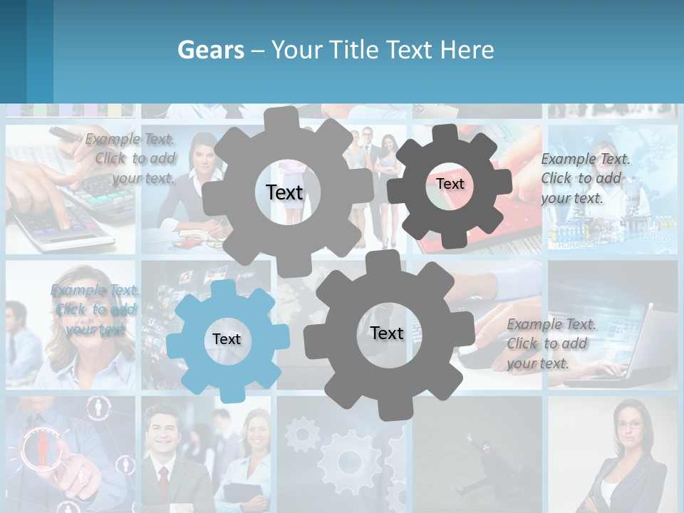 A Collage Of Business Images With A Woman Holding A Cell Phone PowerPoint Template