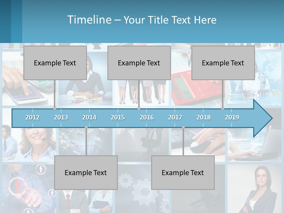 A Collage Of Business Images With A Woman Holding A Cell Phone PowerPoint Template