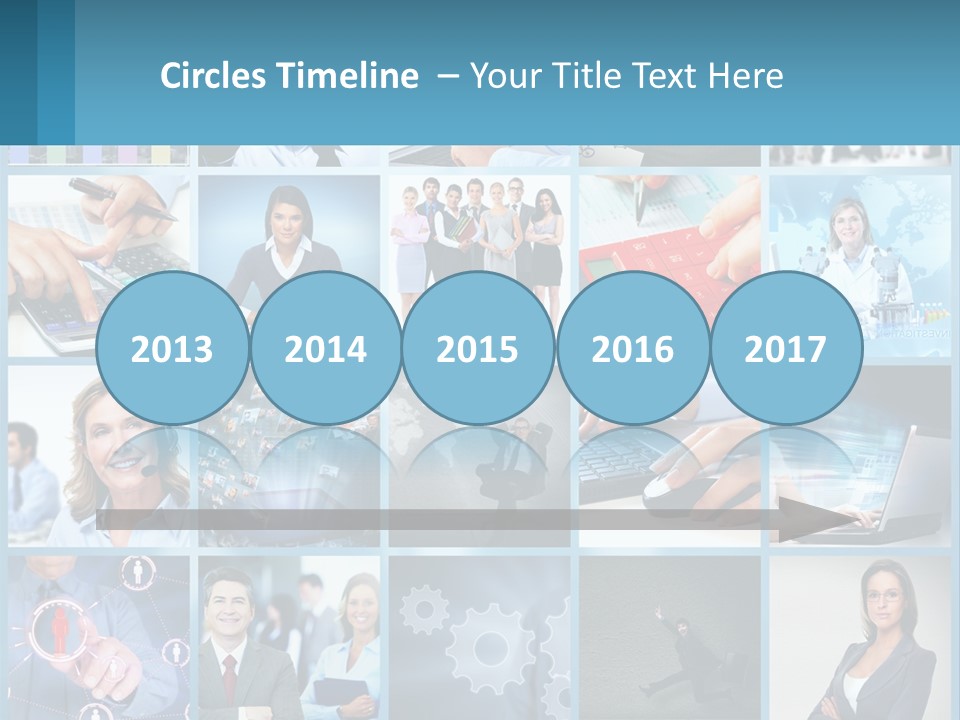 A Collage Of Business Images With A Woman Holding A Cell Phone PowerPoint Template