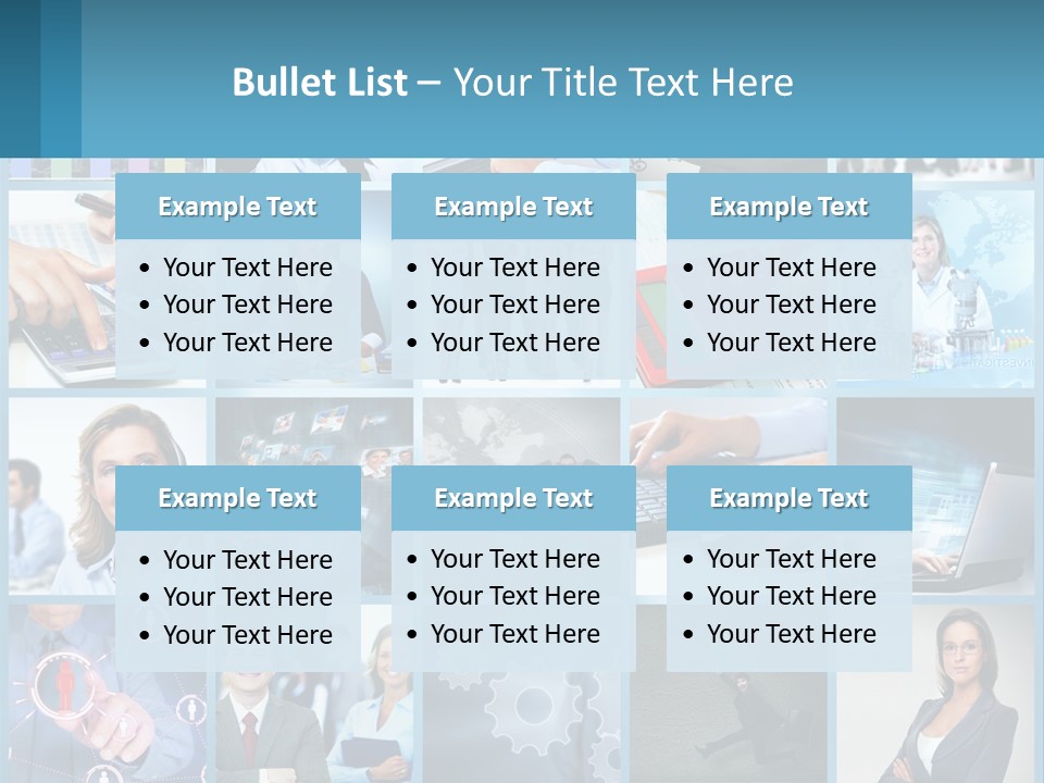 A Collage Of Business Images With A Woman Holding A Cell Phone PowerPoint Template