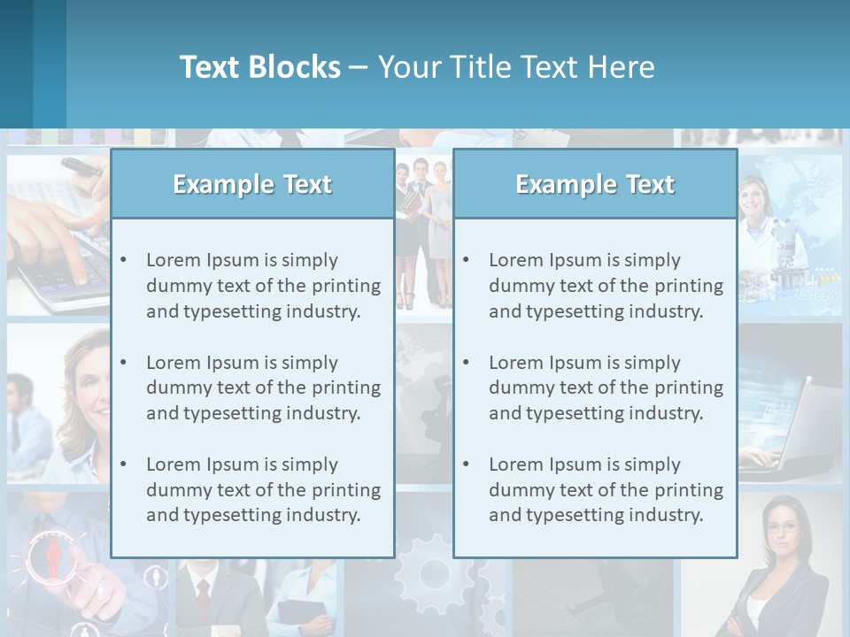 A Collage Of Business Images With A Woman Holding A Cell Phone PowerPoint Template