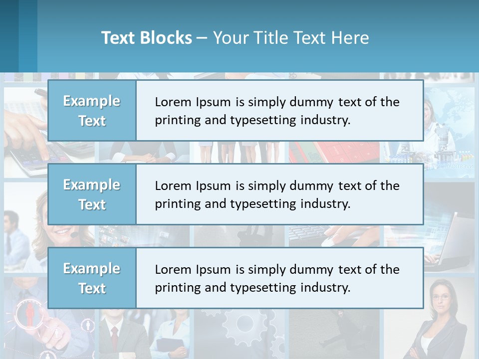 A Collage Of Business Images With A Woman Holding A Cell Phone PowerPoint Template