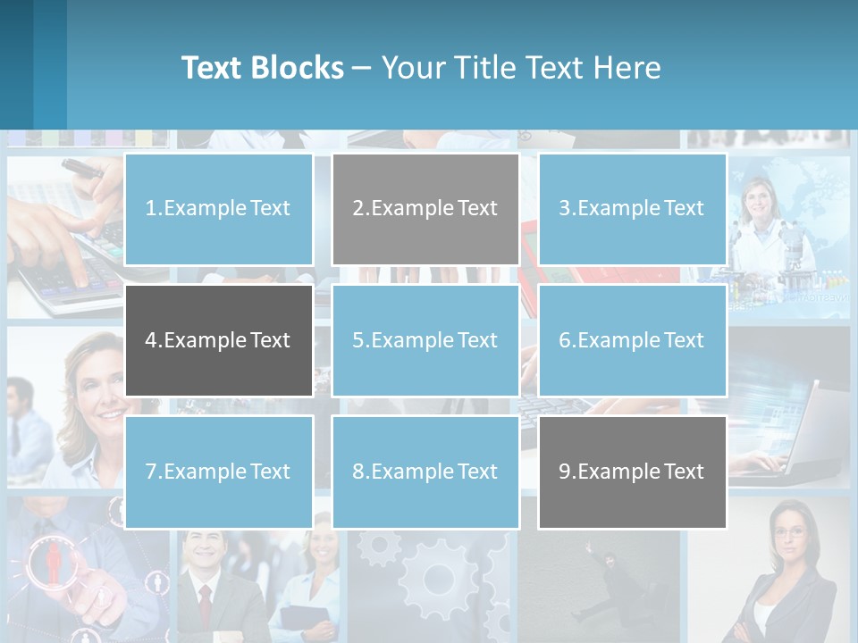 A Collage Of Business Images With A Woman Holding A Cell Phone PowerPoint Template