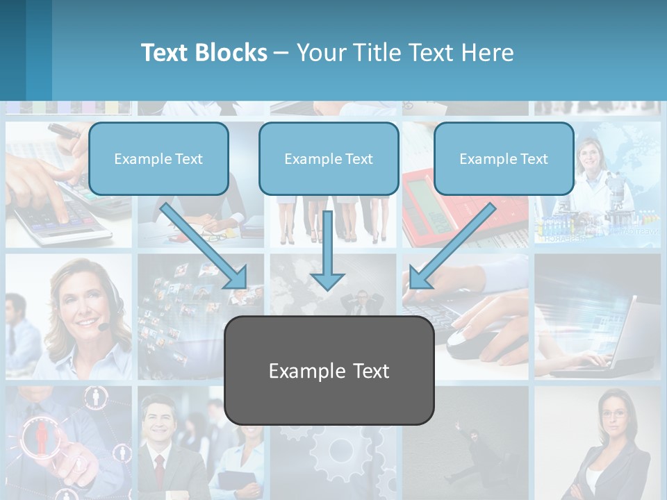 A Collage Of Business Images With A Woman Holding A Cell Phone PowerPoint Template