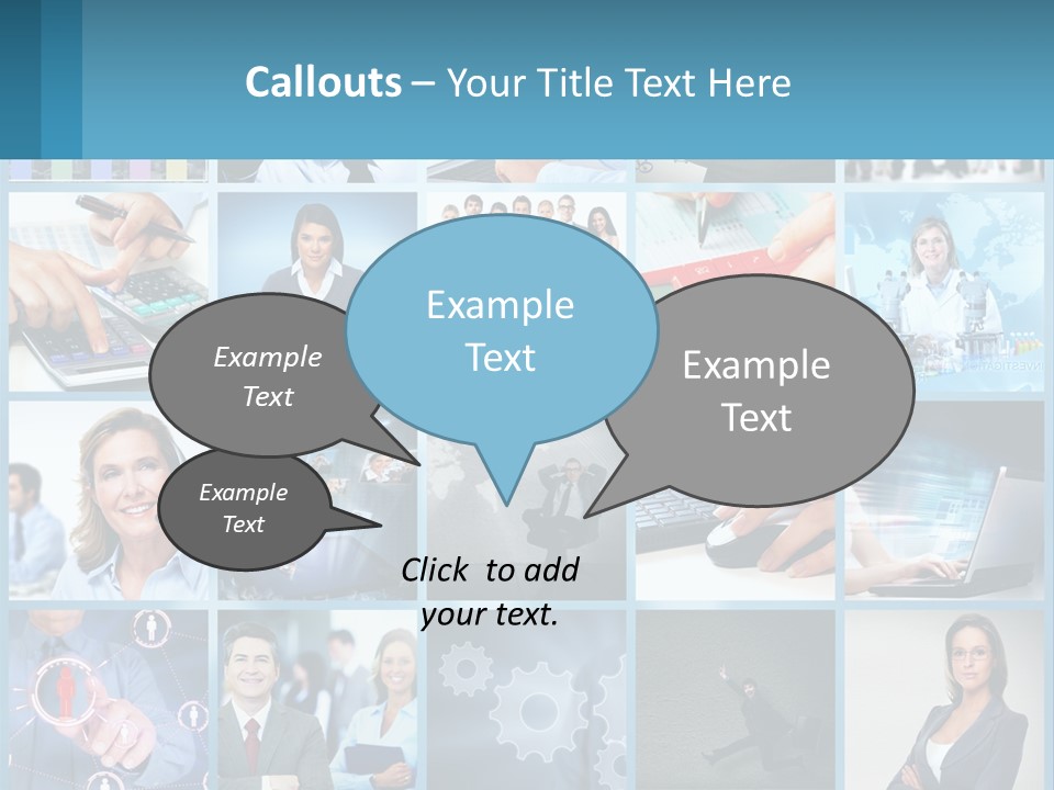 A Collage Of Business Images With A Woman Holding A Cell Phone PowerPoint Template