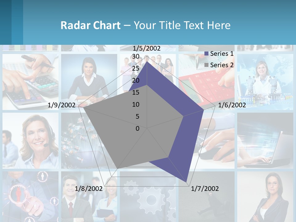 A Collage Of Business Images With A Woman Holding A Cell Phone PowerPoint Template