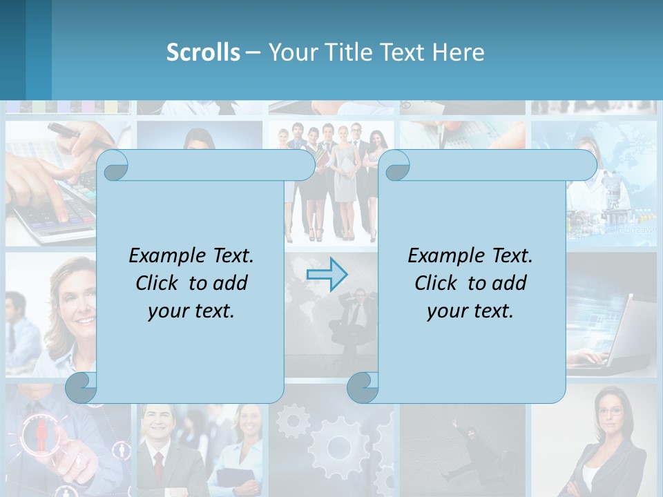 A Collage Of Business Images With A Woman Holding A Cell Phone PowerPoint Template